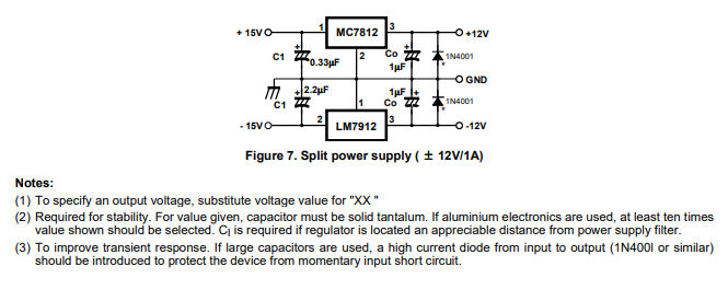 Circuito de fonte simétrica com as series L78xx e LM79xx